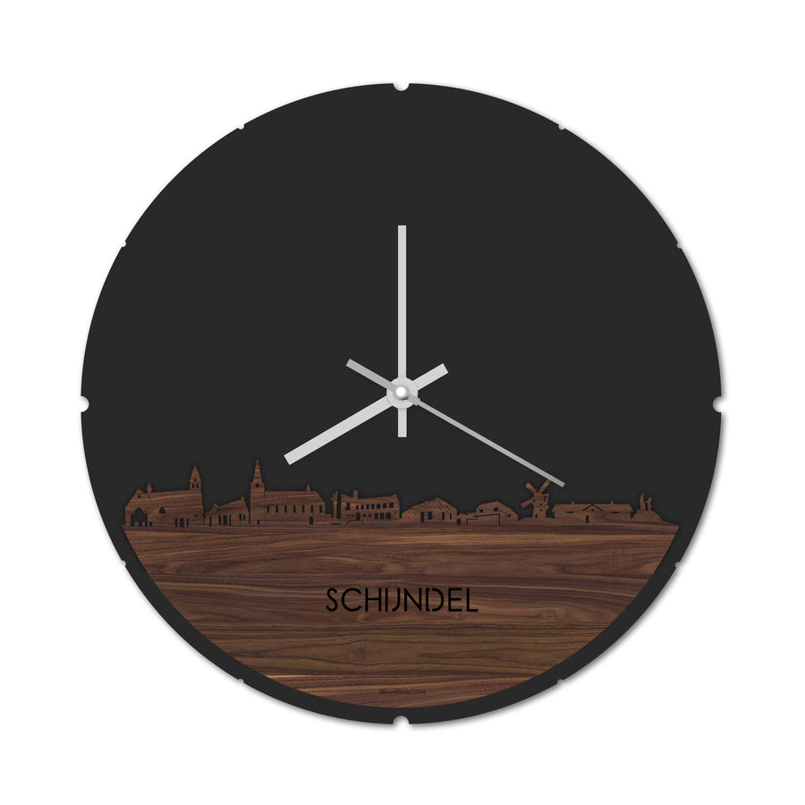 Skyline Klok Rond Schijndel Noten houten cadeau decoratie relatiegeschenk van WoodWideCities