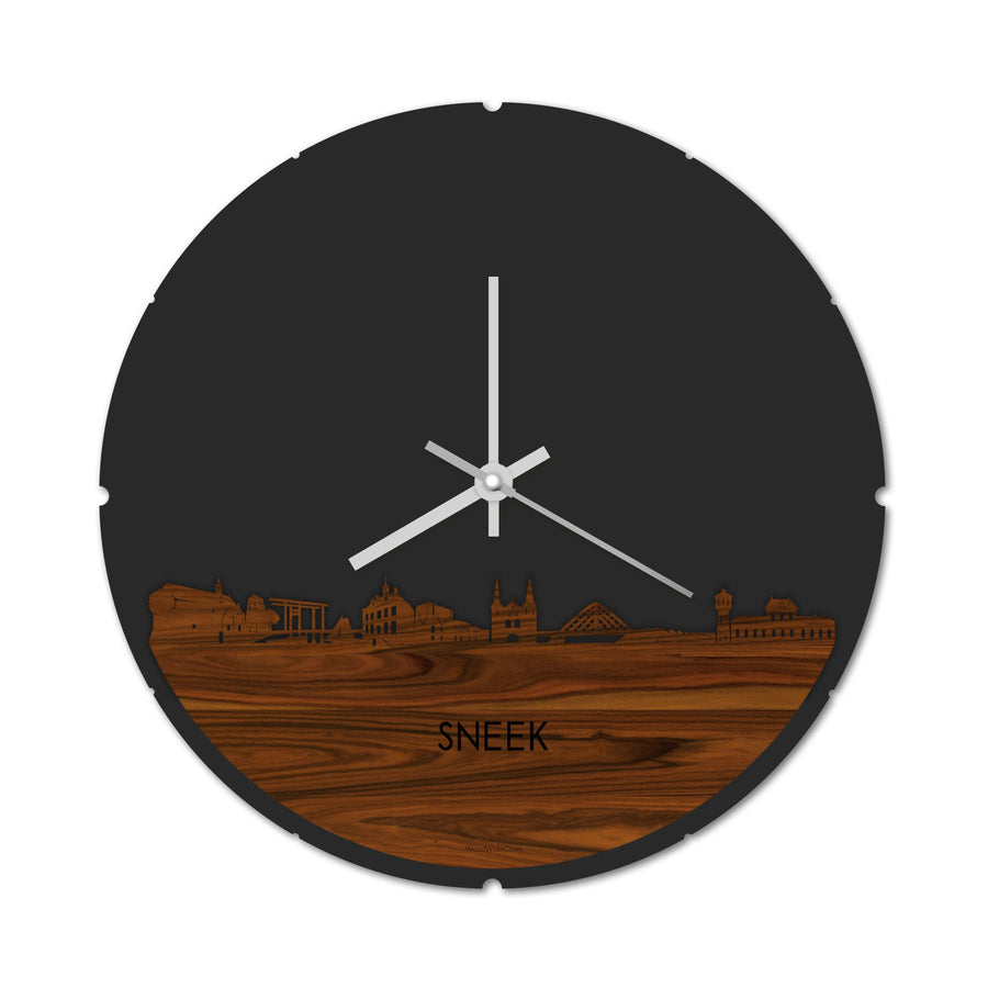 Skyline Klok Rond Sneek Palissander Palissander houten cadeau decoratie relatiegeschenk van WoodWideCities