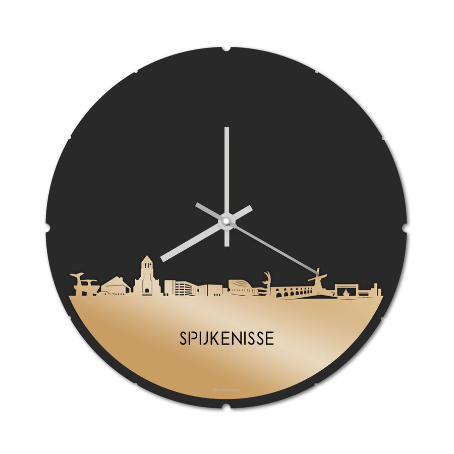 Skyline Klok Rond Spijkenisse Metallic Goud gerecycled kunststof cadeau decoratie relatiegeschenk van WoodWideCities