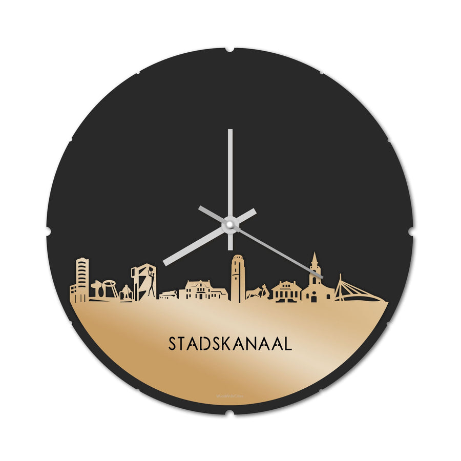 Skyline Klok Rond Stadskanaal Metallic Goud gerecycled kunststof cadeau decoratie relatiegeschenk van WoodWideCities