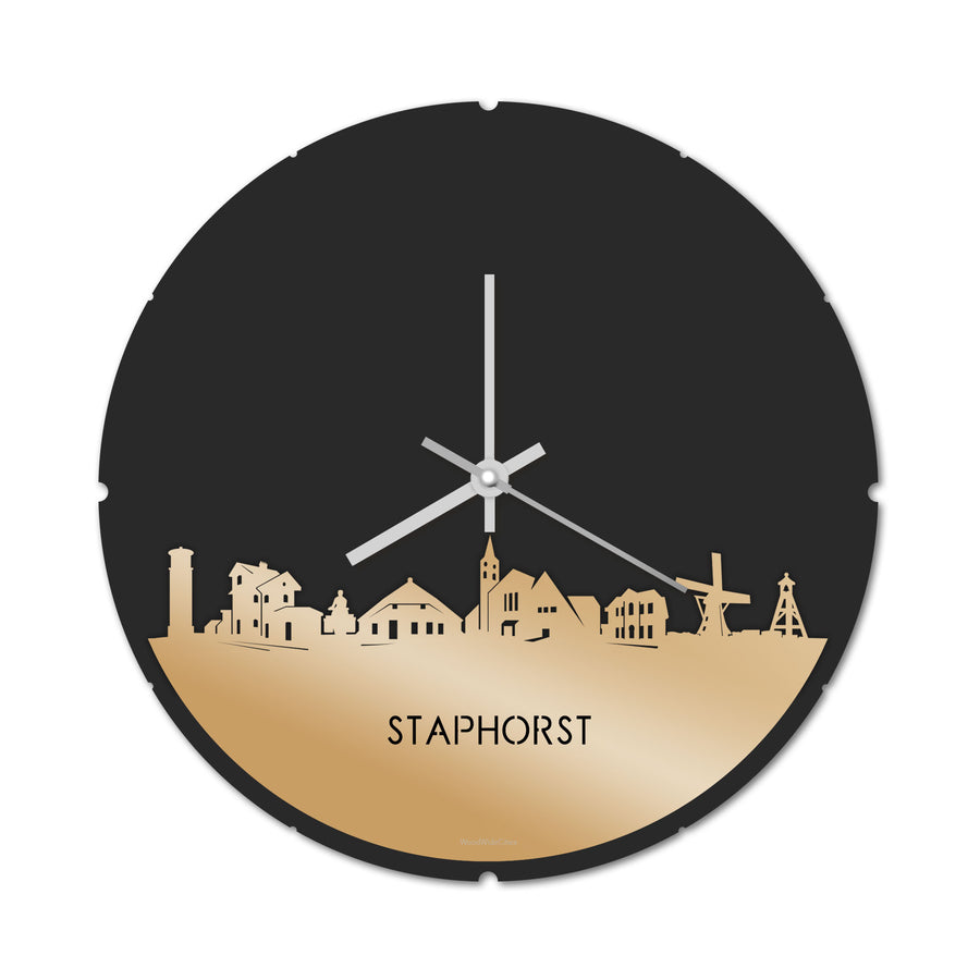 Skyline Klok Rond Staphorst Metallic Goud gerecycled kunststof cadeau decoratie relatiegeschenk van WoodWideCities