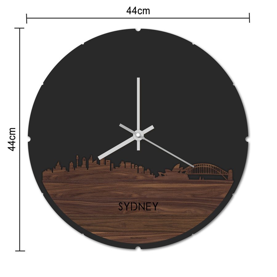 Skyline Klok Rond Sydney Zwart glanzend gerecycled kunststof cadeau decoratie relatiegeschenk van WoodWideCities