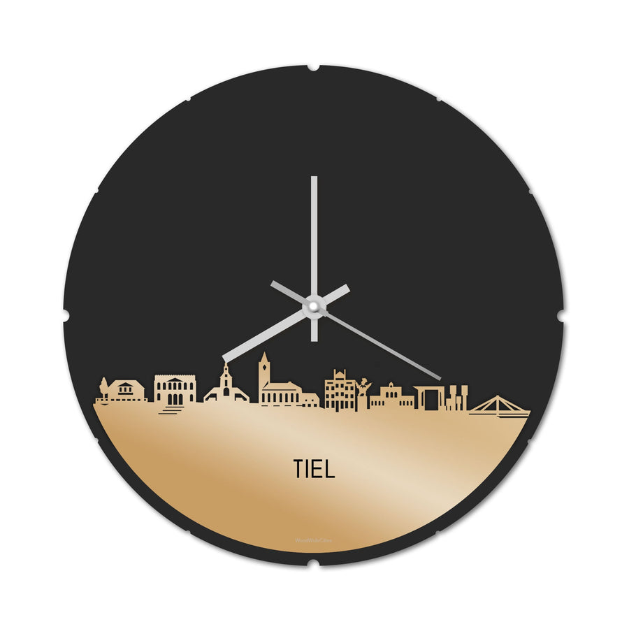 Skyline Klok Rond Tiel Metallic Goud gerecycled kunststof cadeau decoratie relatiegeschenk van WoodWideCities