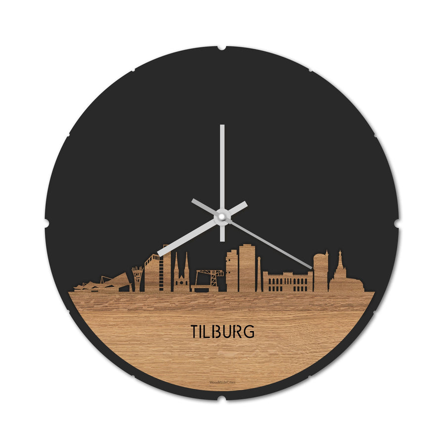 Skyline Klok Rond Tilburg Eiken Eiken houten cadeau decoratie relatiegeschenk van WoodWideCities