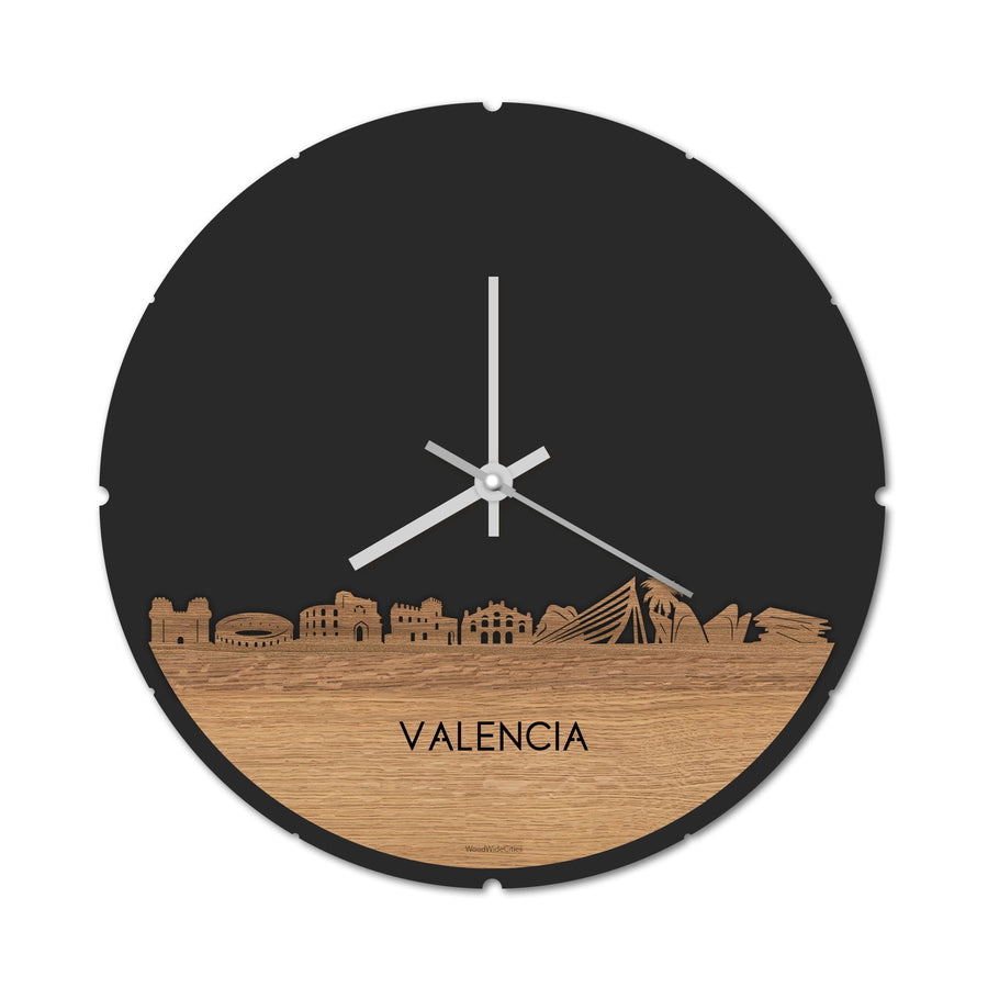 Skyline Klok Rond Valencia Eiken Eiken houten cadeau decoratie relatiegeschenk van WoodWideCities