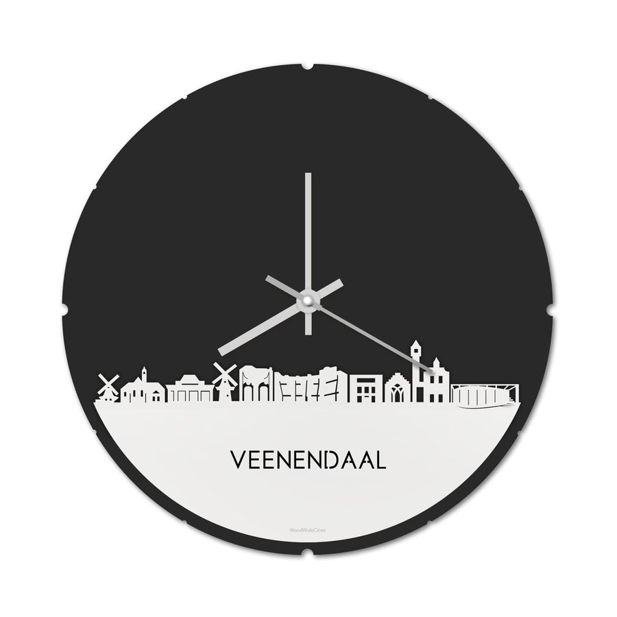 Skyline Klok Rond Veenendaal Wit glanzend gerecycled kunststof cadeau decoratie relatiegeschenk van WoodWideCities