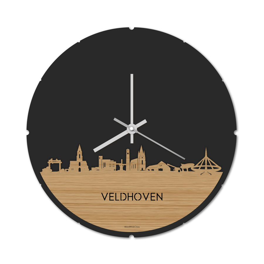 Skyline Klok Rond Veldhoven Bamboe houten cadeau decoratie relatiegeschenk van WoodWideCities