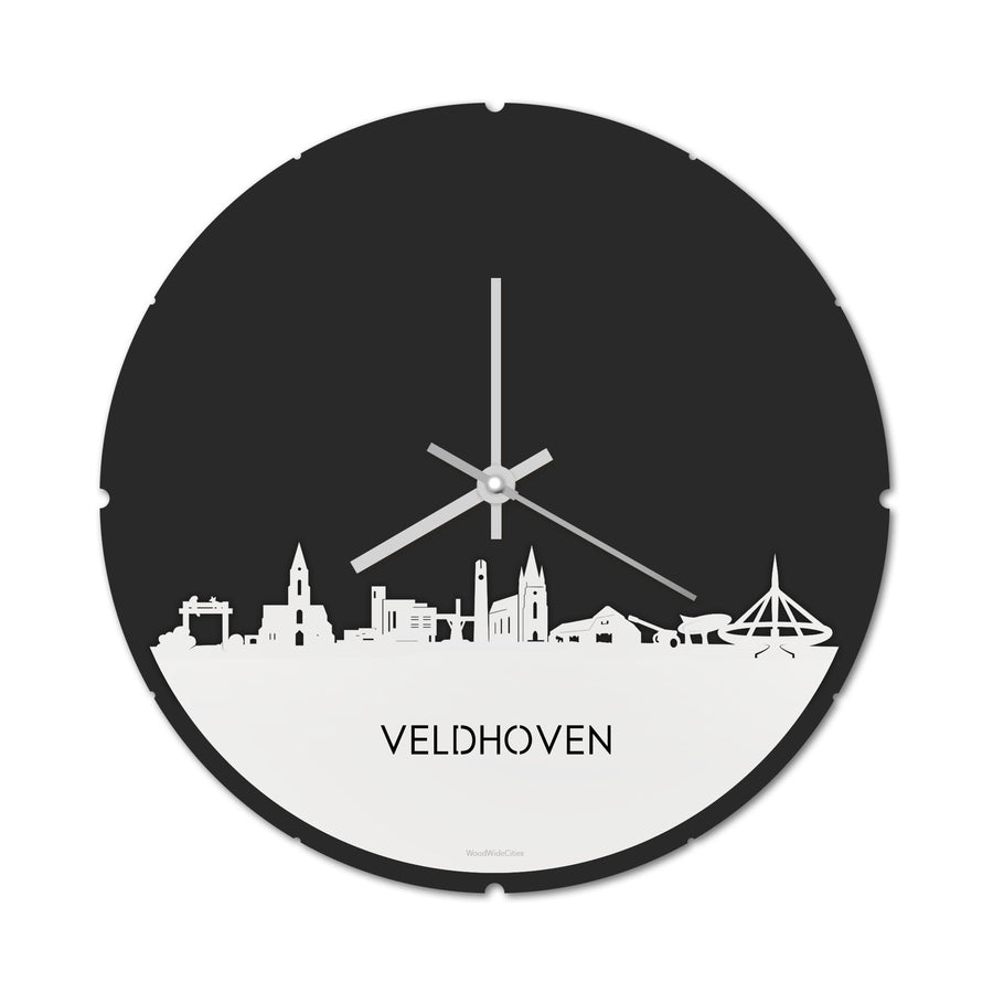 Skyline Klok Rond Veldhoven Wit glanzend gerecycled kunststof cadeau decoratie relatiegeschenk van WoodWideCities