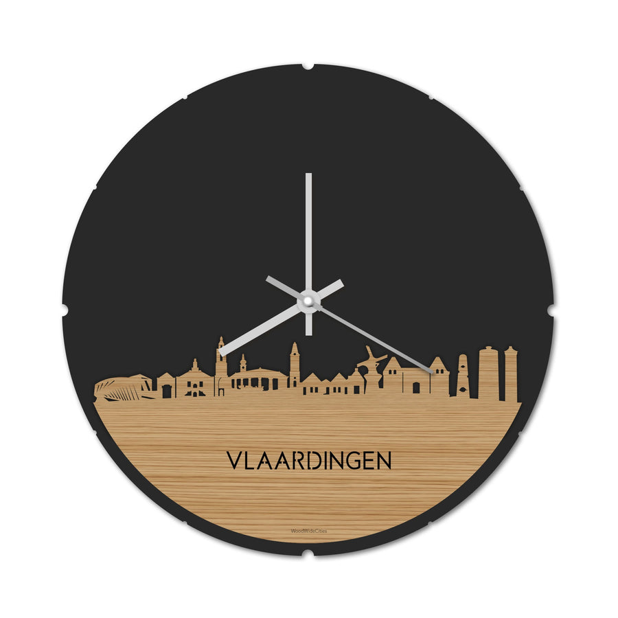 Skyline Klok Rond Vlaardingen Bamboe houten cadeau decoratie relatiegeschenk van WoodWideCities