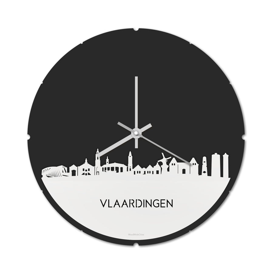 Skyline Klok Rond Vlaardingen Wit glanzend gerecycled kunststof cadeau decoratie relatiegeschenk van WoodWideCities
