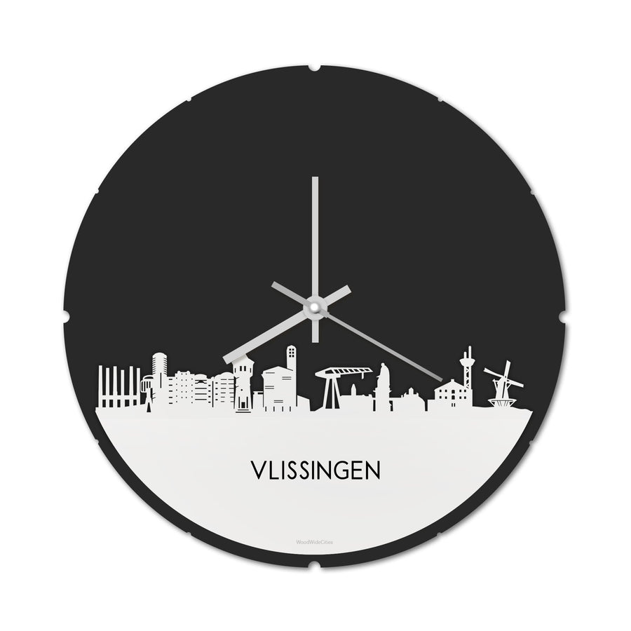 Skyline Klok Rond Vlissingen Wit glanzend gerecycled kunststof cadeau decoratie relatiegeschenk van WoodWideCities