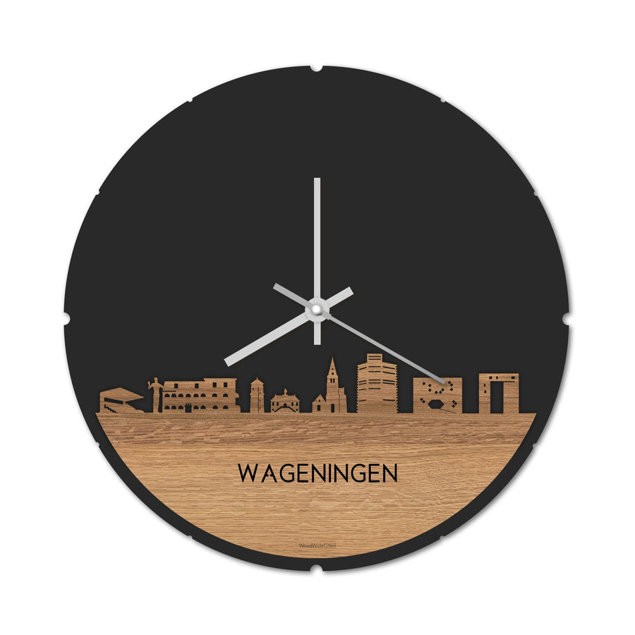 Skyline Klok Rond Wageningen Eiken Eiken houten cadeau decoratie relatiegeschenk van WoodWideCities