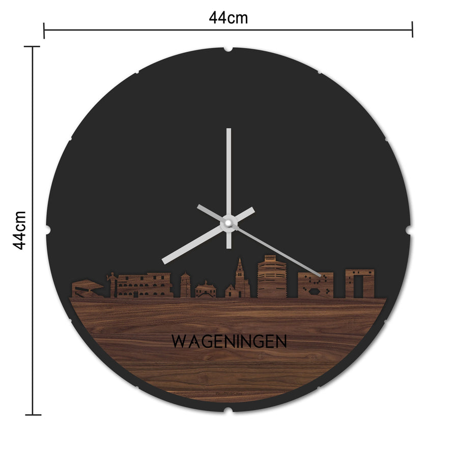 Skyline Klok Rond Wageningen Noten houten cadeau decoratie relatiegeschenk van WoodWideCities