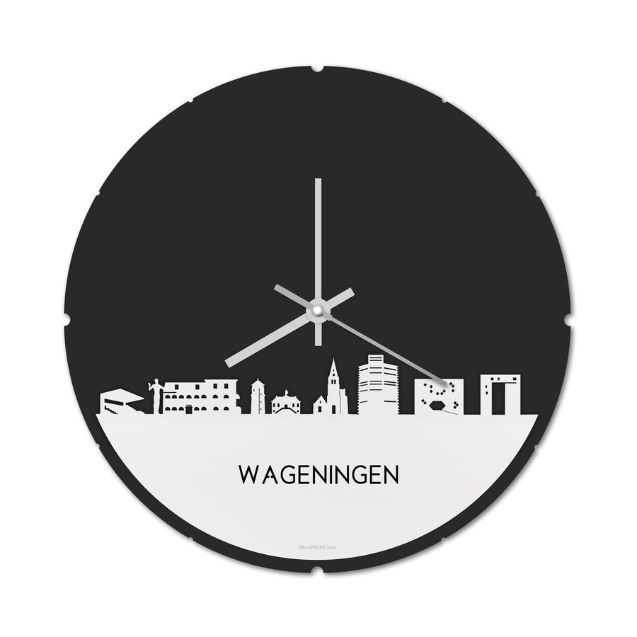Skyline Klok Rond Wageningen Wit glanzend gerecycled kunststof cadeau decoratie relatiegeschenk van WoodWideCities