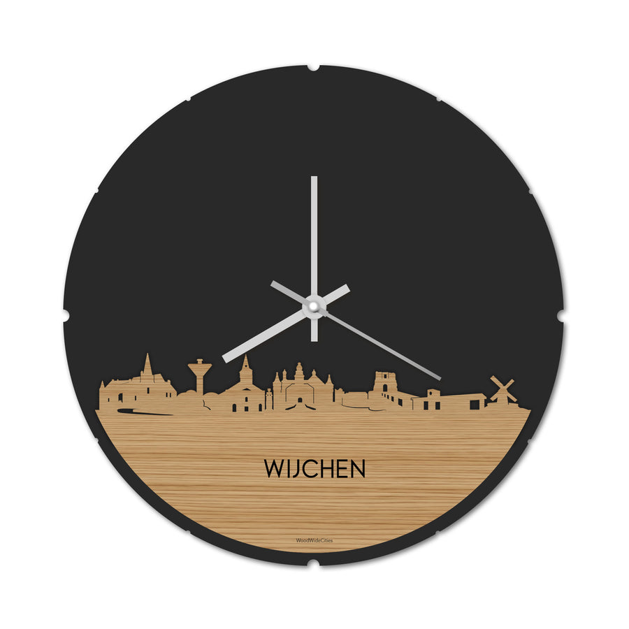 Skyline Klok Rond Wijchen Bamboe houten cadeau decoratie relatiegeschenk van WoodWideCities