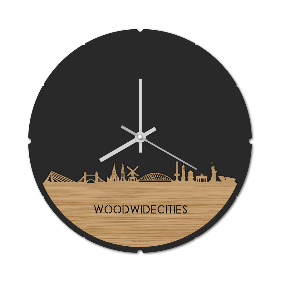 Skyline Klok Rond WoodWideCities Bamboe Bamboe houten cadeau decoratie relatiegeschenk van WoodWideCities