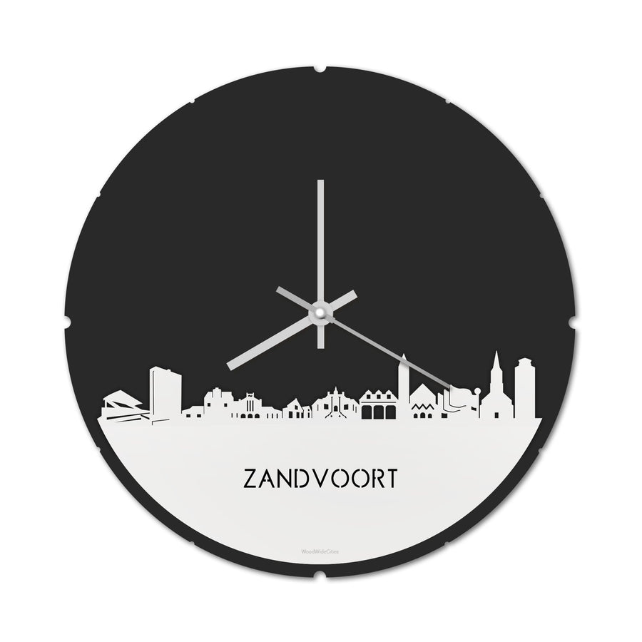 Skyline Klok Rond Zandvoort Wit glanzend gerecycled kunststof cadeau decoratie relatiegeschenk van WoodWideCities
