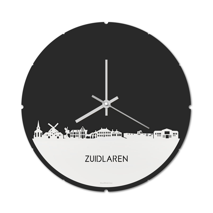 Skyline Klok Rond Zuidlaren Wit glanzend gerecycled kunststof cadeau decoratie relatiegeschenk van WoodWideCities