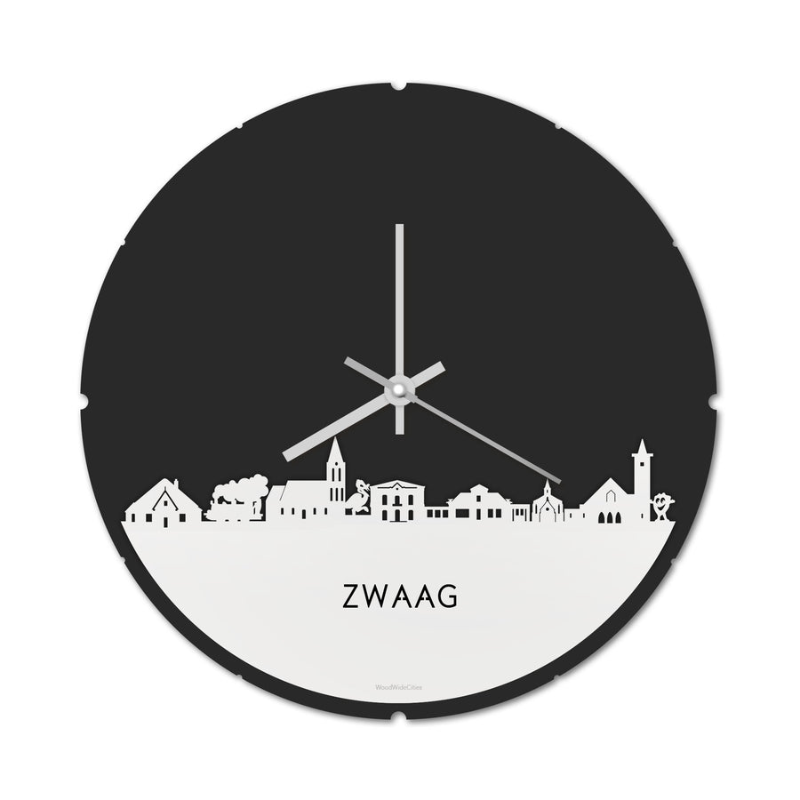 Skyline Klok Rond Zwaag Wit glanzend gerecycled kunststof cadeau decoratie relatiegeschenk van WoodWideCities