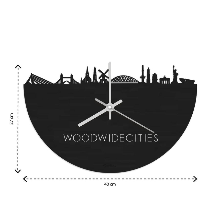 Skyline Klok Sint-Niklaas Black Zwart houten cadeau decoratie relatiegeschenk van WoodWideCities