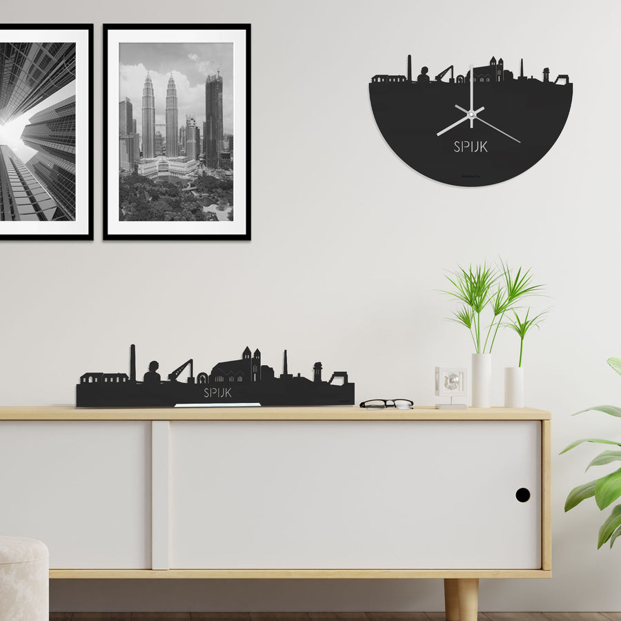 Skyline Klok Spijk-Zevenaar Black Zwart houten cadeau decoratie relatiegeschenk van WoodWideCities