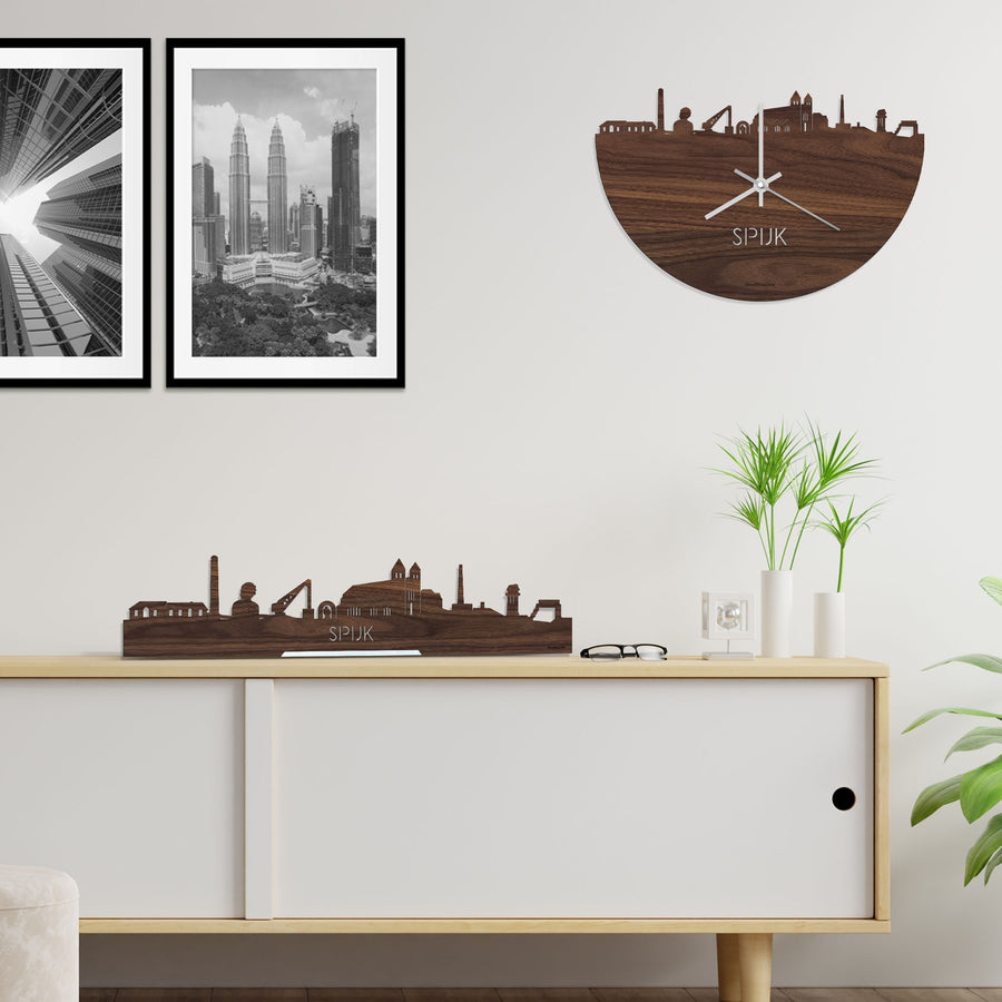Skyline Klok Spijk-Zevenaar Noten houten cadeau decoratie relatiegeschenk van WoodWideCities