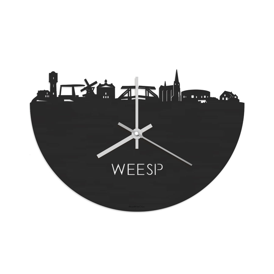 Skyline Klok Weesp Black Zwart houten cadeau decoratie relatiegeschenk van WoodWideCities