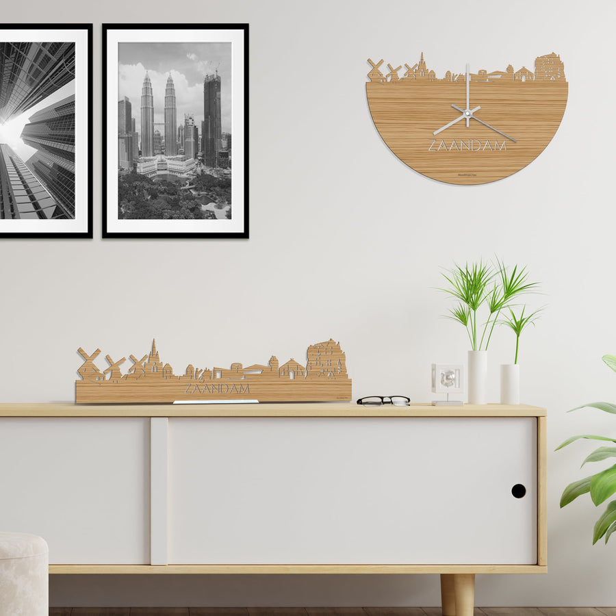 Skyline Klok Zaandam Bamboe houten cadeau wanddecoratie relatiegeschenk van WoodWideCities