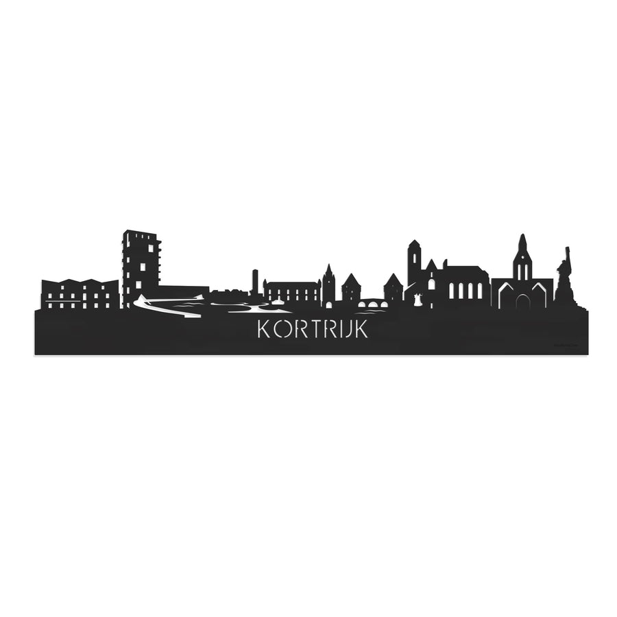 Skyline Kortrijk Zwart houten cadeau decoratie relatiegeschenk van WoodWideCities