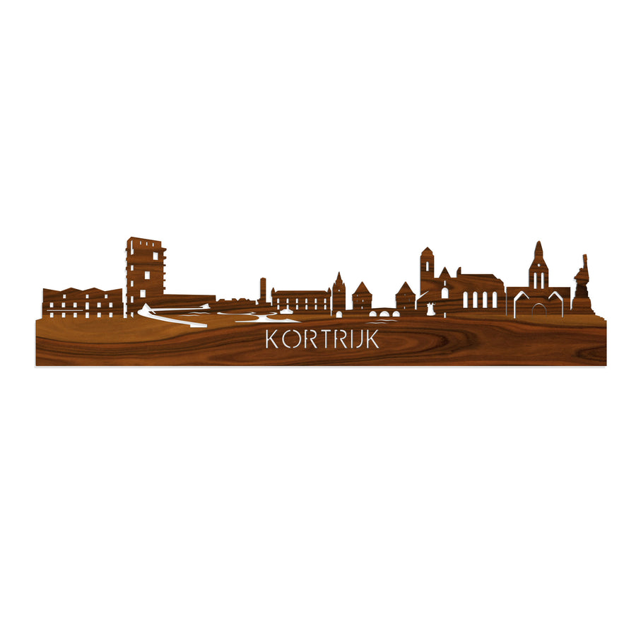 Skyline Kortrijk Palissander houten cadeau decoratie relatiegeschenk van WoodWideCities