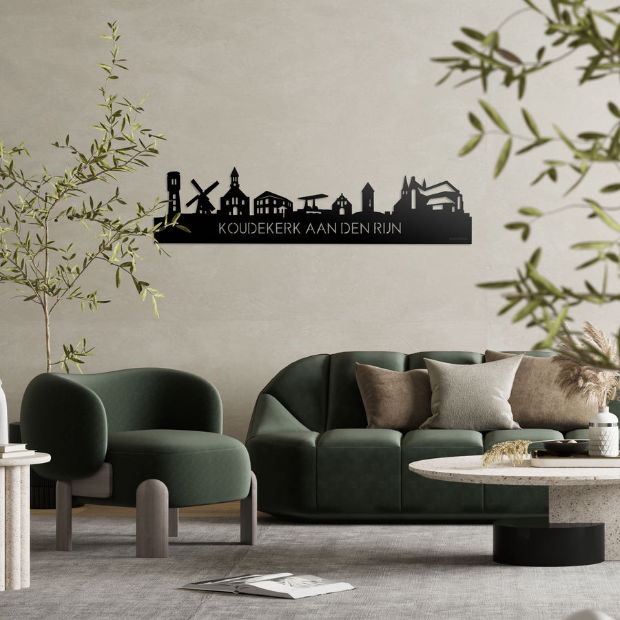Skyline Koudekerk-Aan-Den-Rijn Zwart glanzend gerecycled kunststof cadeau decoratie relatiegeschenk van WoodWideCities