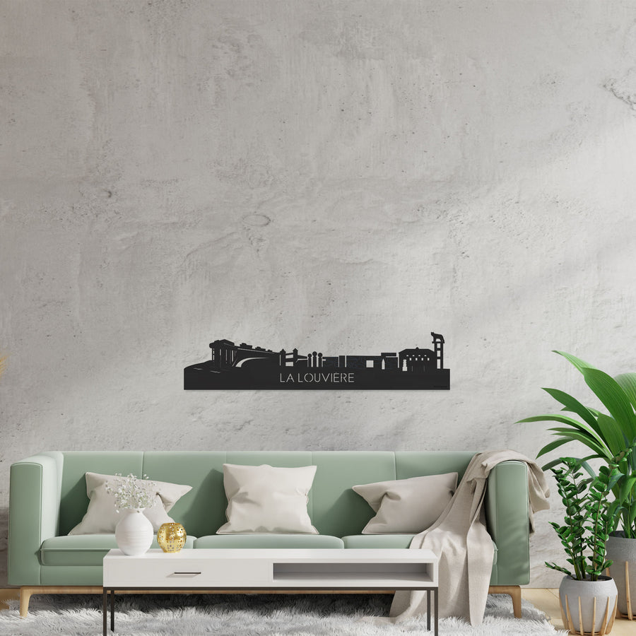 Skyline La Louvière Zwart houten cadeau decoratie relatiegeschenk van WoodWideCities