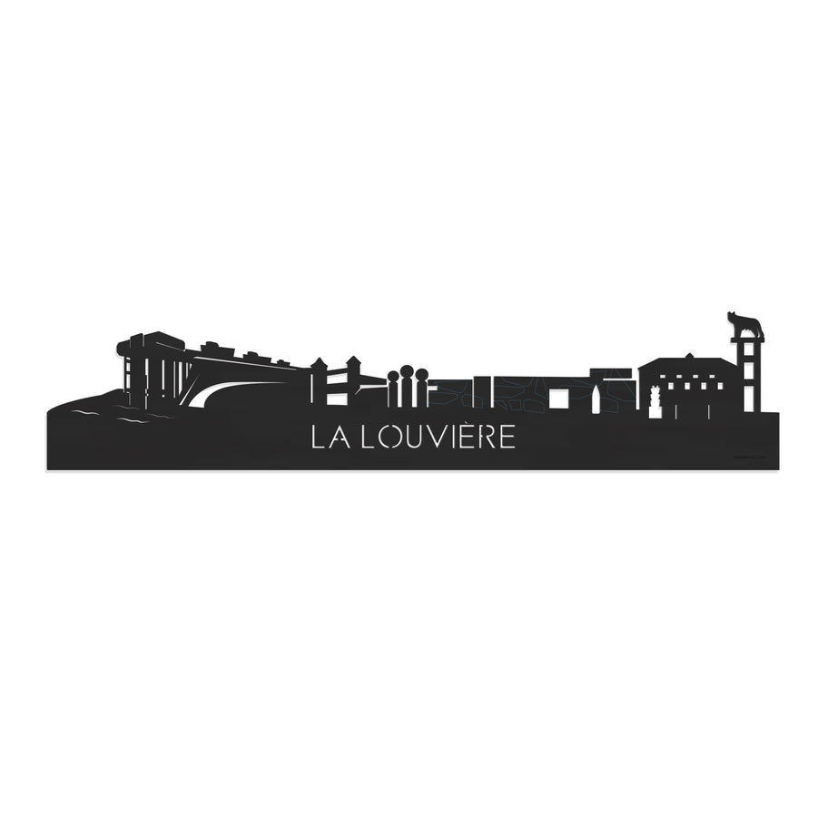 Skyline La Louvière Zwart houten cadeau decoratie relatiegeschenk van WoodWideCities