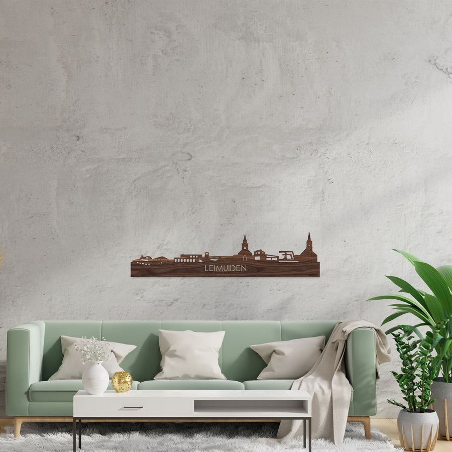 Skyline Leimuiden Noten houten cadeau decoratie relatiegeschenk van WoodWideCities