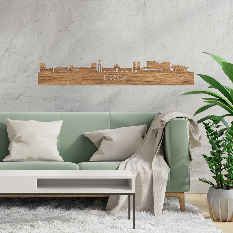 Skyline Lisboa Eiken houten cadeau decoratie relatiegeschenk van WoodWideCities