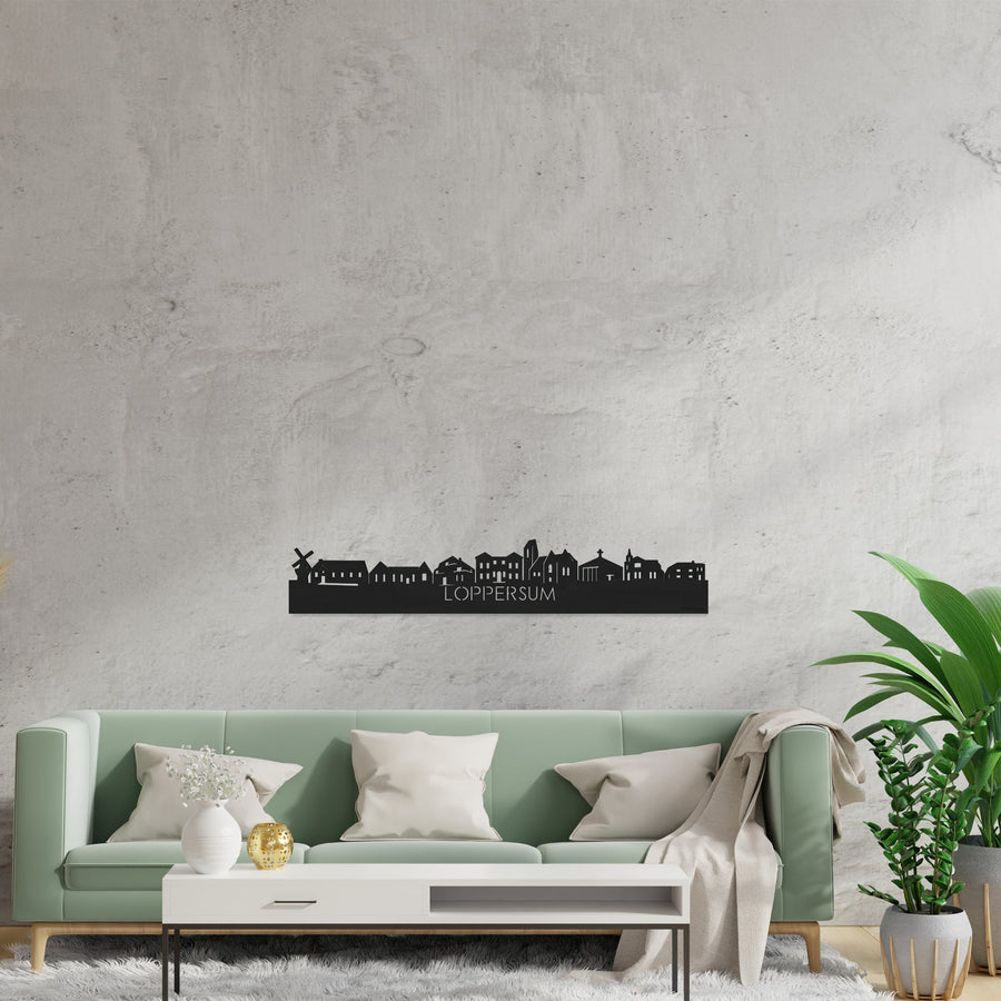 Skyline Loppersum Zwart houten cadeau decoratie relatiegeschenk van WoodWideCities