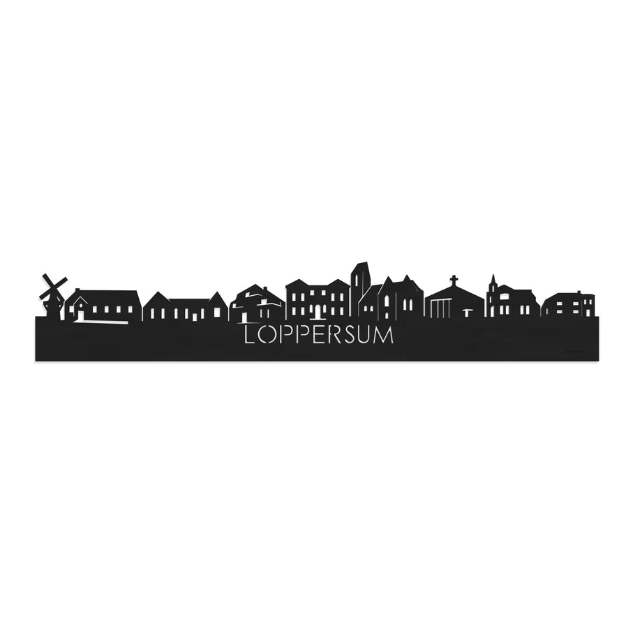 Skyline Loppersum Zwart houten cadeau decoratie relatiegeschenk van WoodWideCities