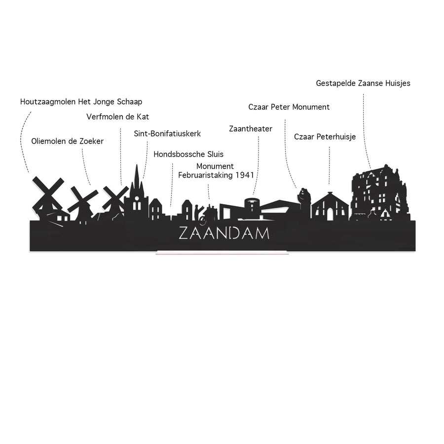 Skyline Magneet Zaandam houten cadeau decoratie relatiegeschenk van WoodWideCities