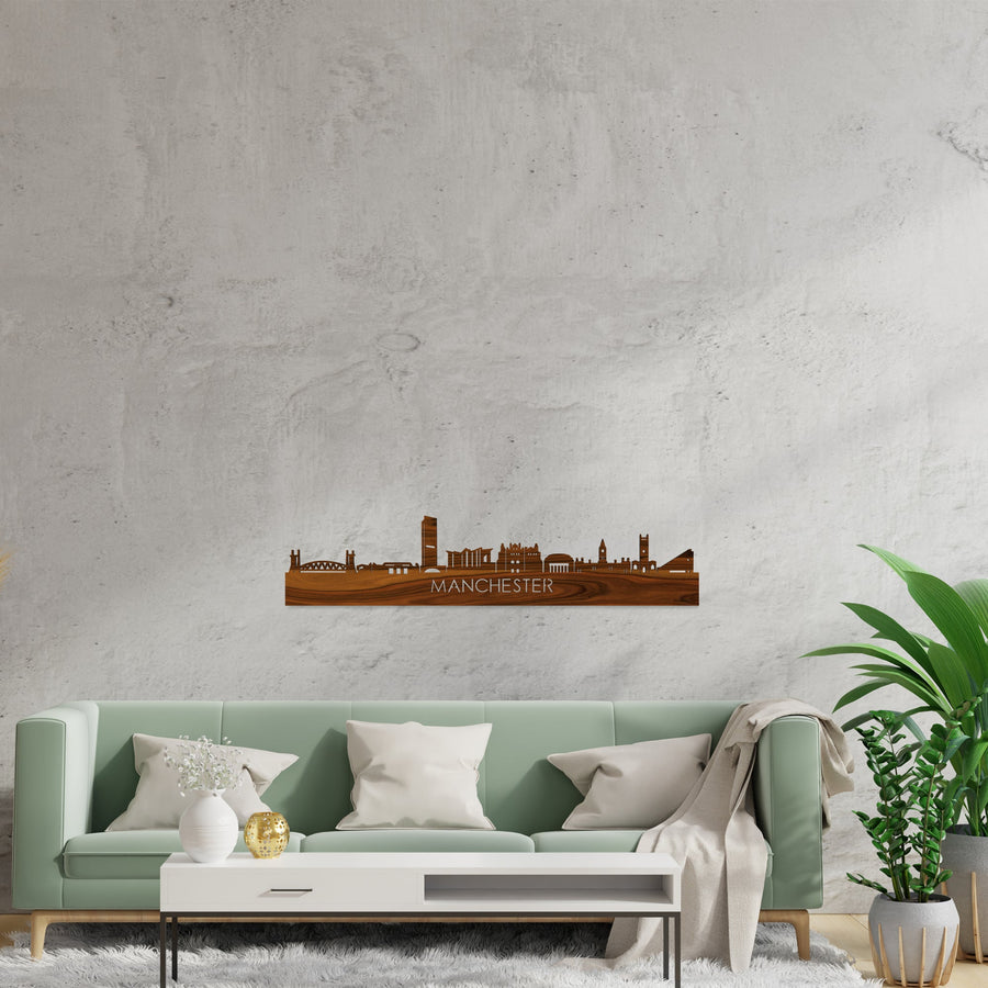Skyline Manchester Palissander houten cadeau decoratie relatiegeschenk van WoodWideCities