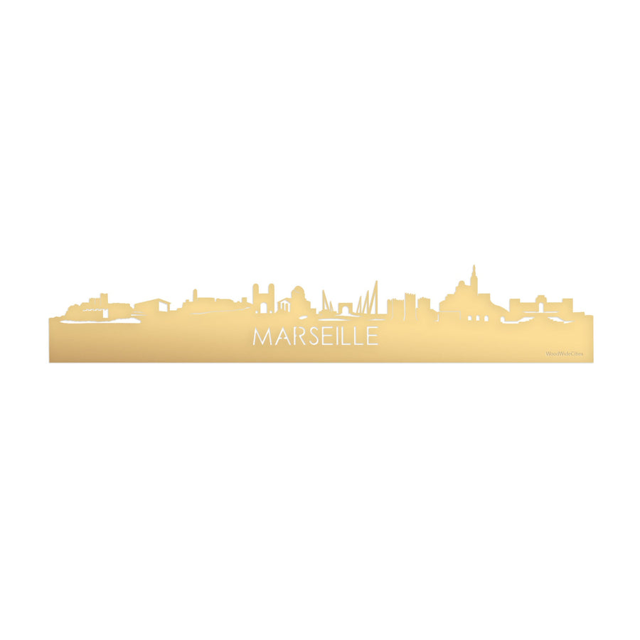 Skyline Marseille Metallic Goud gerecycled kunststof cadeau decoratie relatiegeschenk van WoodWideCities