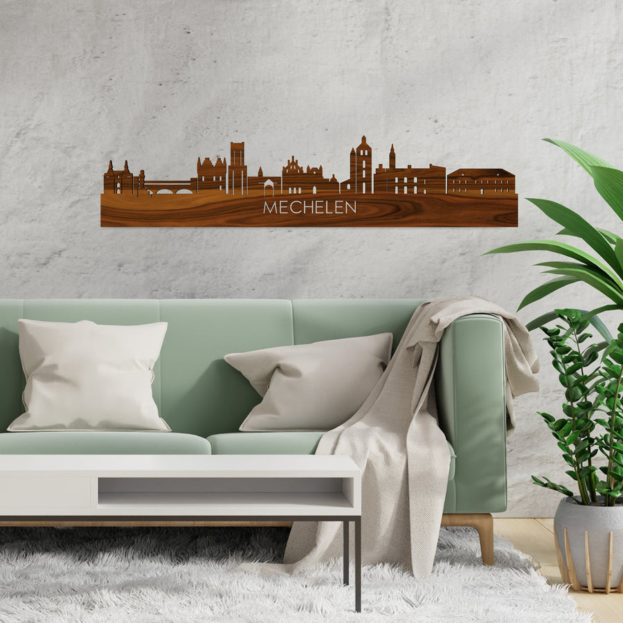 Skyline Mechelen Palissander houten cadeau decoratie relatiegeschenk van WoodWideCities
