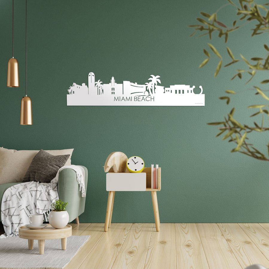 Skyline Miami-beach Wit glanzend gerecycled kunststof cadeau decoratie relatiegeschenk van WoodWideCities