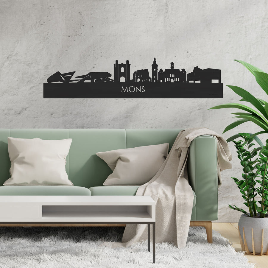 Skyline Mons Zwart houten cadeau decoratie relatiegeschenk van WoodWideCities