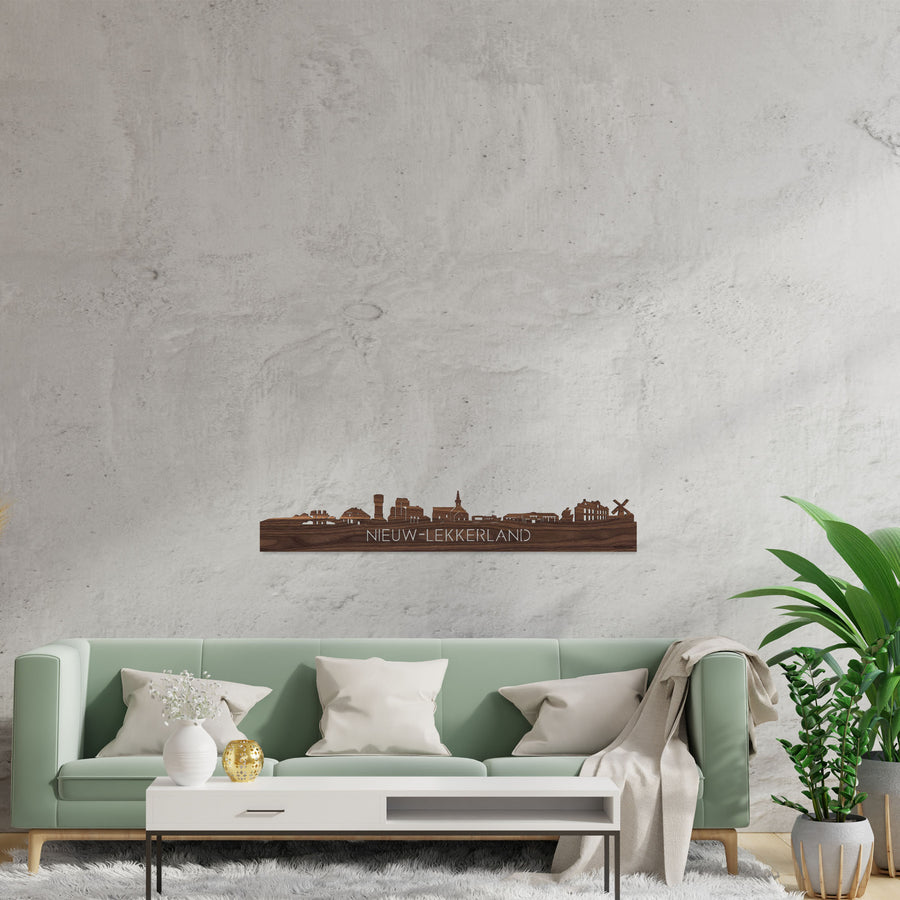 Skyline Nieuw-Lekkerland Noten houten cadeau decoratie relatiegeschenk van WoodWideCities