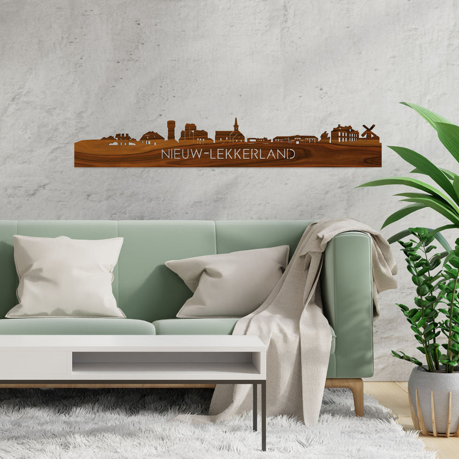 Skyline Nieuw-Lekkerland Palissander houten cadeau decoratie relatiegeschenk van WoodWideCities