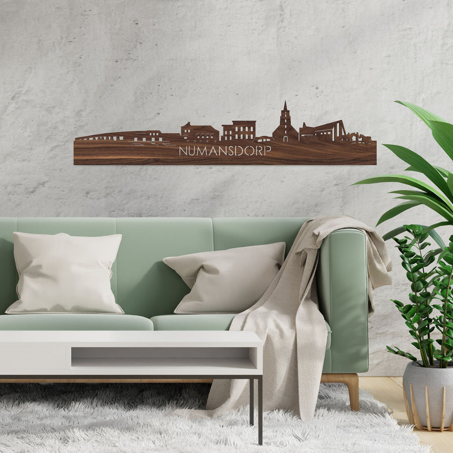 Skyline Numansdorp Noten houten cadeau decoratie relatiegeschenk van WoodWideCities