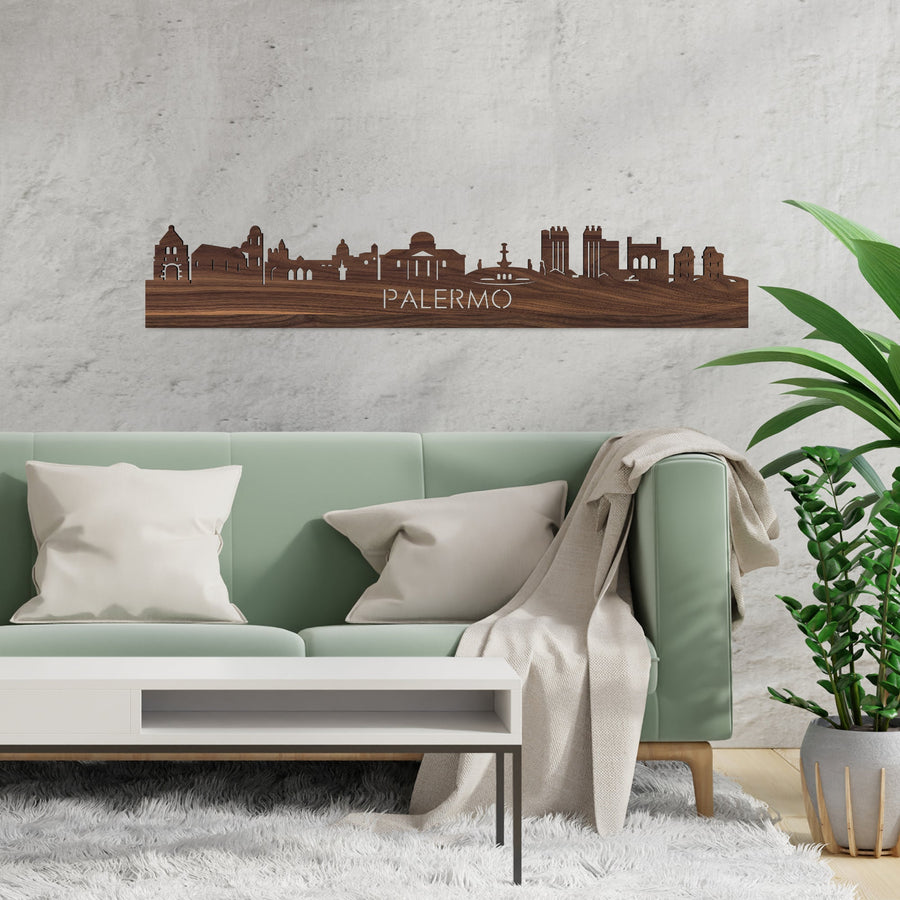 Skyline Palermo Noten houten cadeau decoratie relatiegeschenk van WoodWideCities