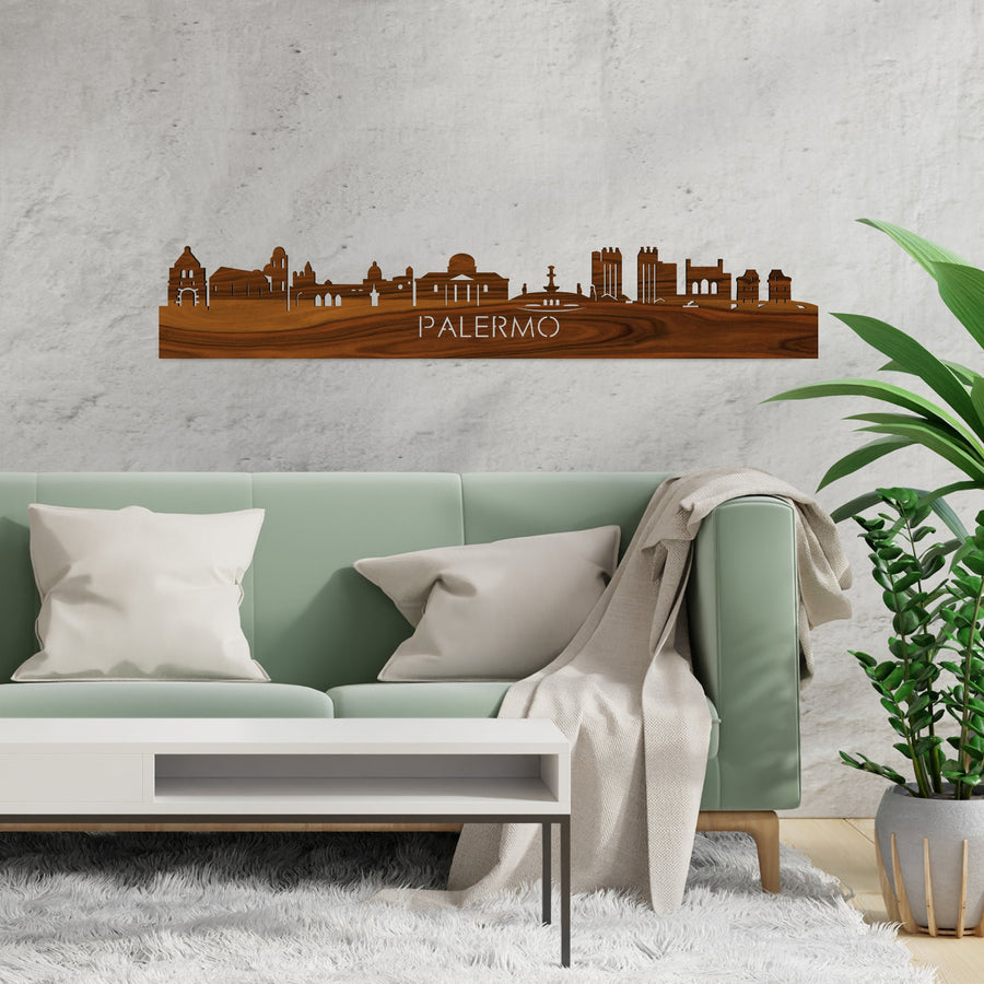 Skyline Palermo Palissander houten cadeau decoratie relatiegeschenk van WoodWideCities
