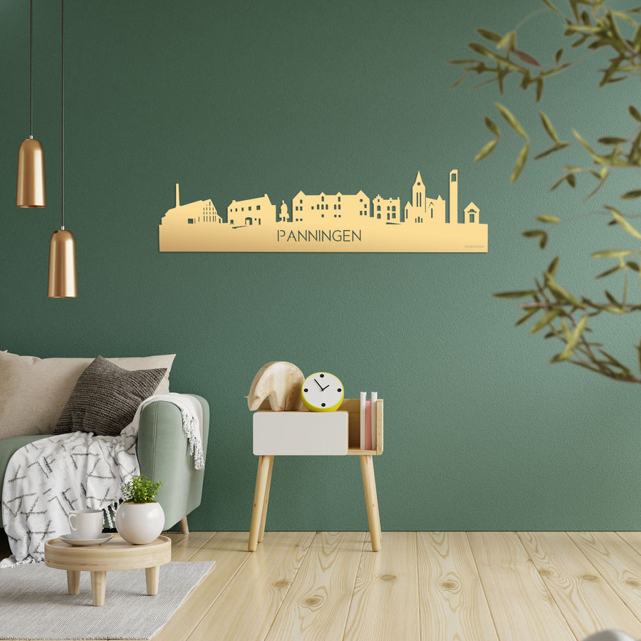 Skyline Panningen Metallic Goud gerecycled kunststof cadeau decoratie relatiegeschenk van WoodWideCities
