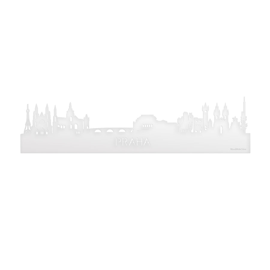 Skyline Praha Wit glanzend gerecycled kunststof cadeau decoratie relatiegeschenk van WoodWideCities